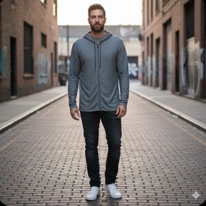 New Men’s John Varvatos U.S.A Zip-Full Hoodie Grey Size XL Casual/Office